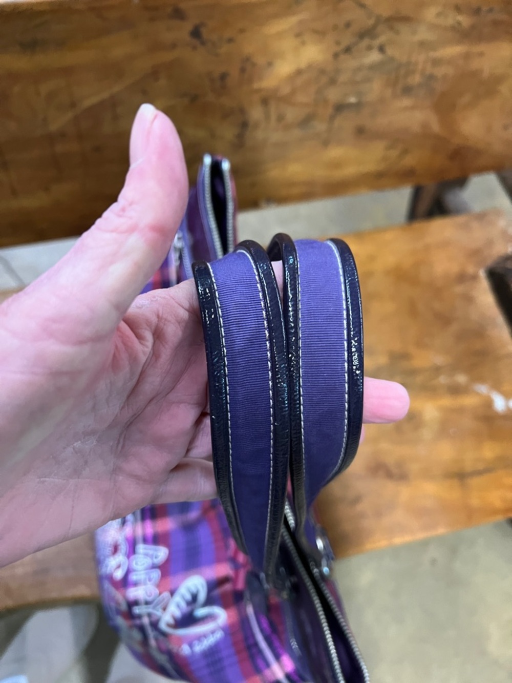 Coach Purple Plaid Poppy Tote with Pink Accents - Picture 5 of 15